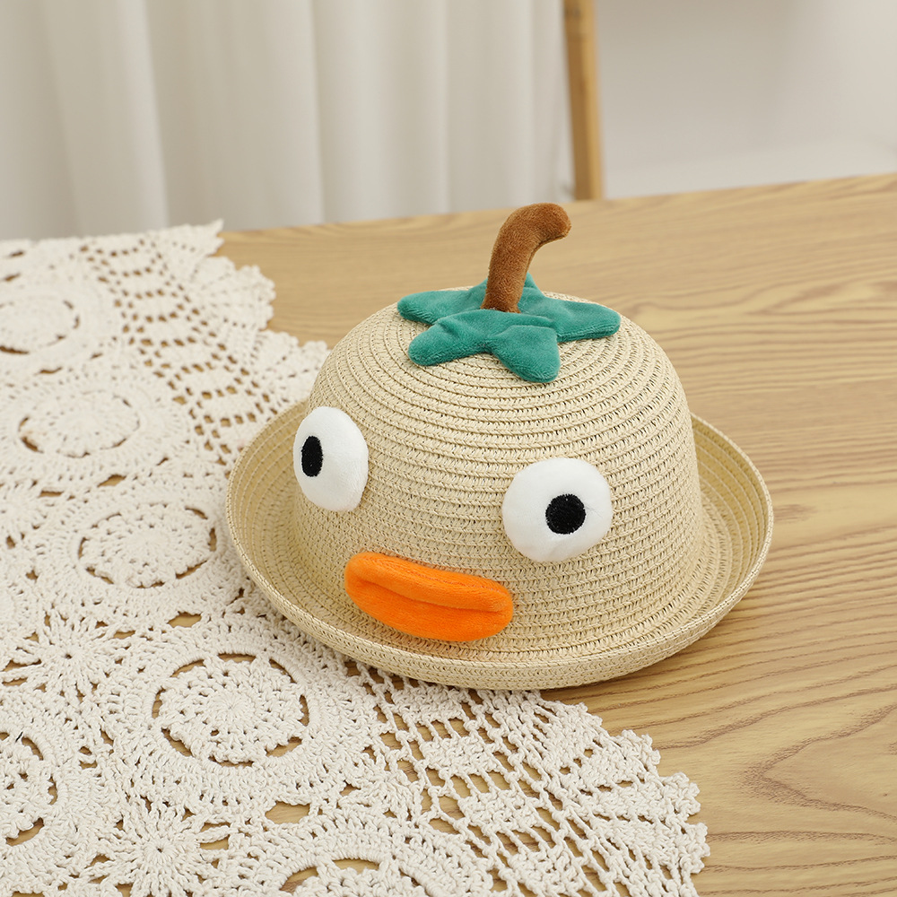 2024 New Korean Style Children's Flanging Straw Hat Cartoon Animal Shape Hat Baby Men's and Women's Korean Style Basin Hat