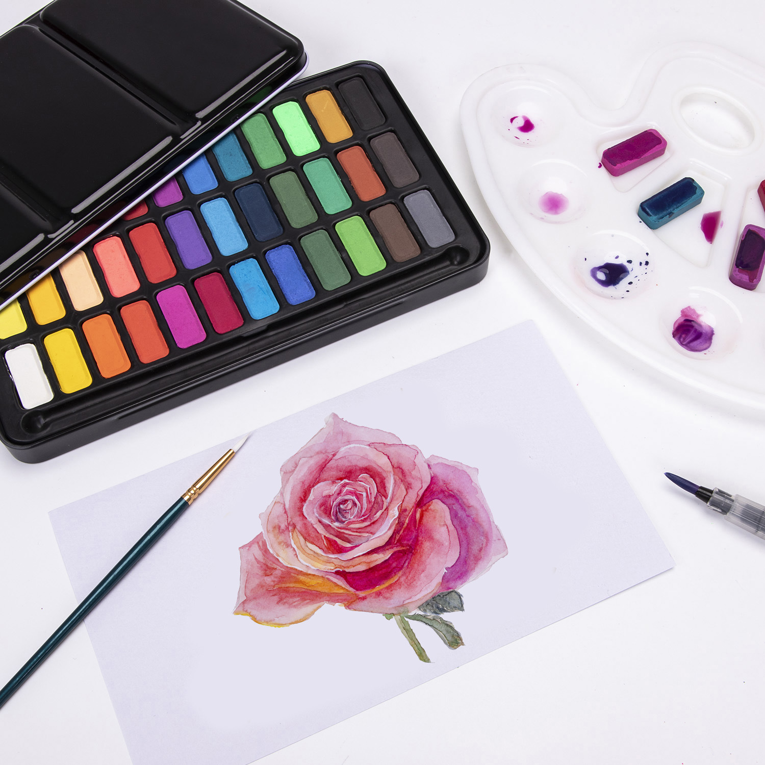 跨境36色固体水彩颜料初学者礼盒装