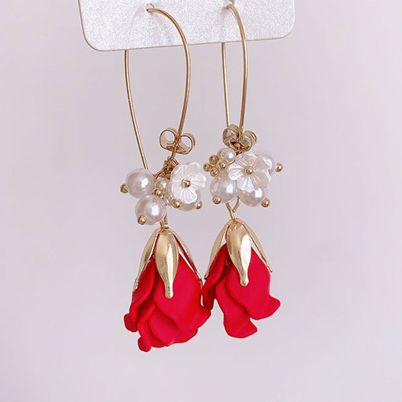 花耳环玫瑰花红色花朵花瓣仙彼岸花耳钉韩版气质耳坠女-阿里巴巴