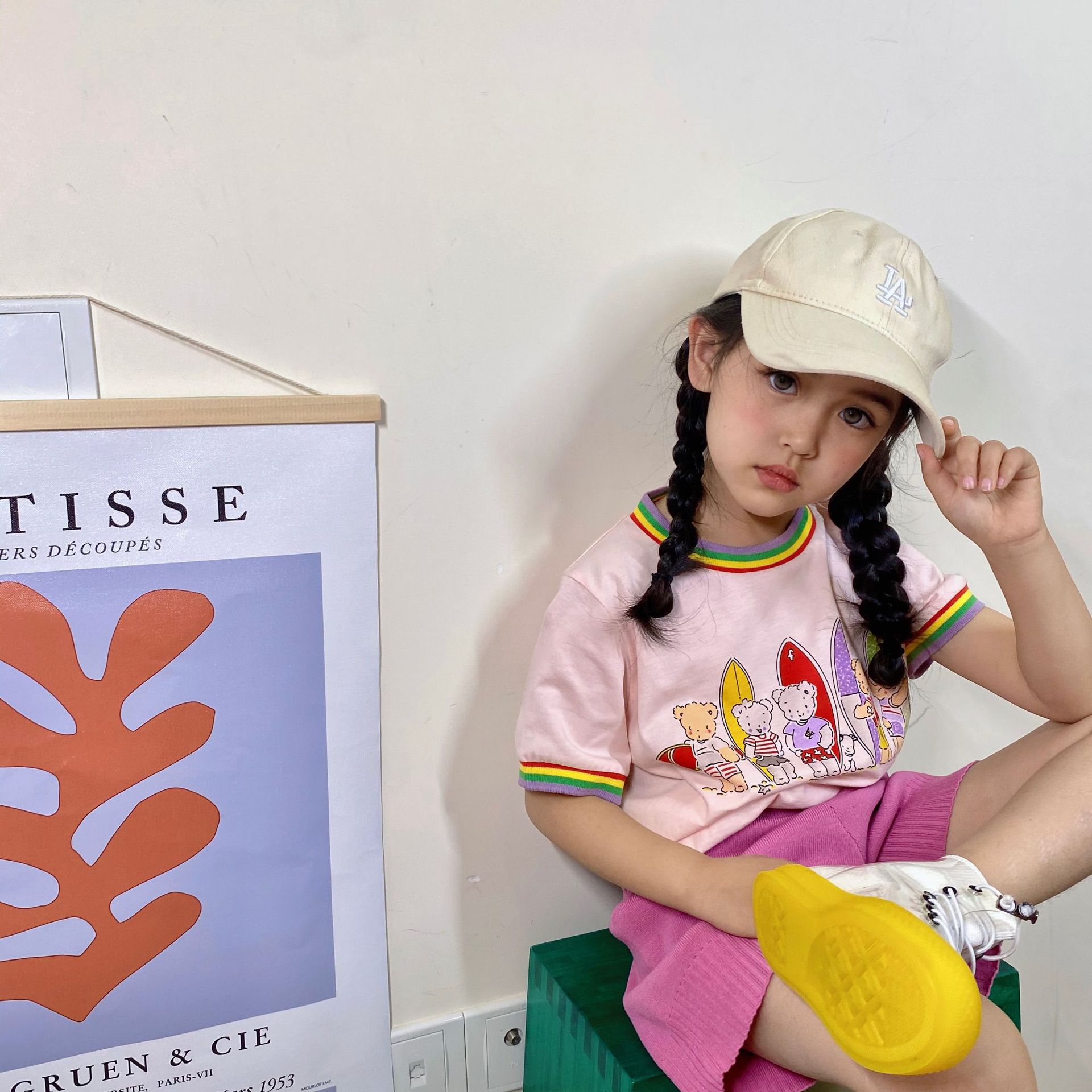 乐可儿2022春夏新品中小童女童t恤 针织短裤两件套