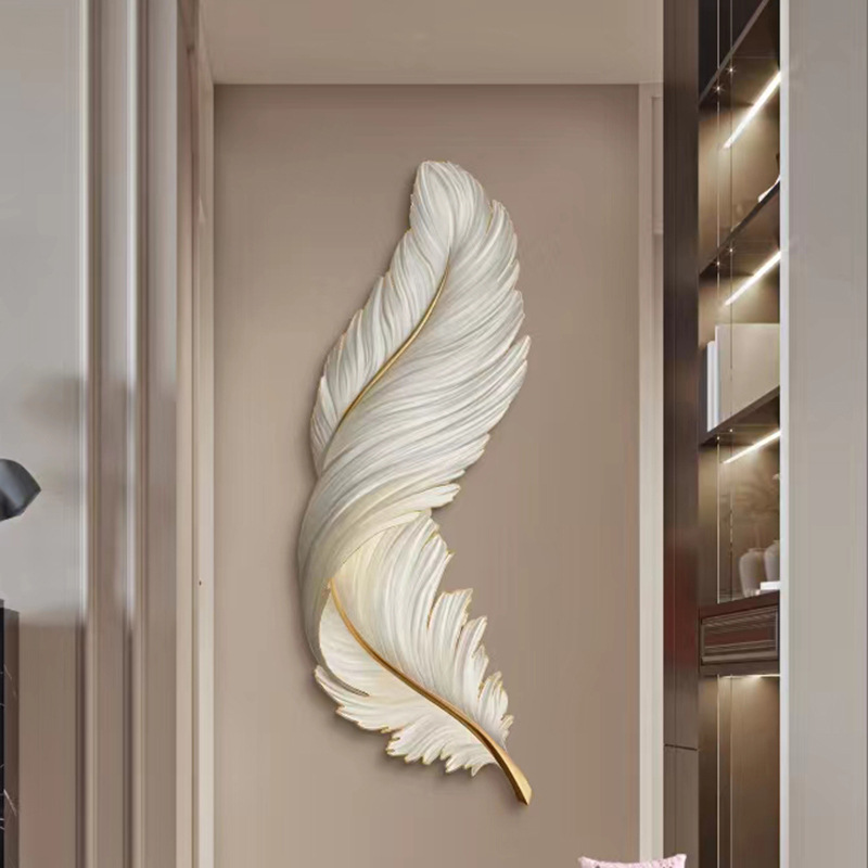 网红s2003 y带灯款装饰画北欧风客厅卧室背景墙装饰画异形羽毛551