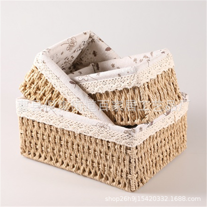 Desktop Storage Box Cosmetics Key Snack Tea Table Sundries Living Room Entrance Household Rattan Storage Basket Mini