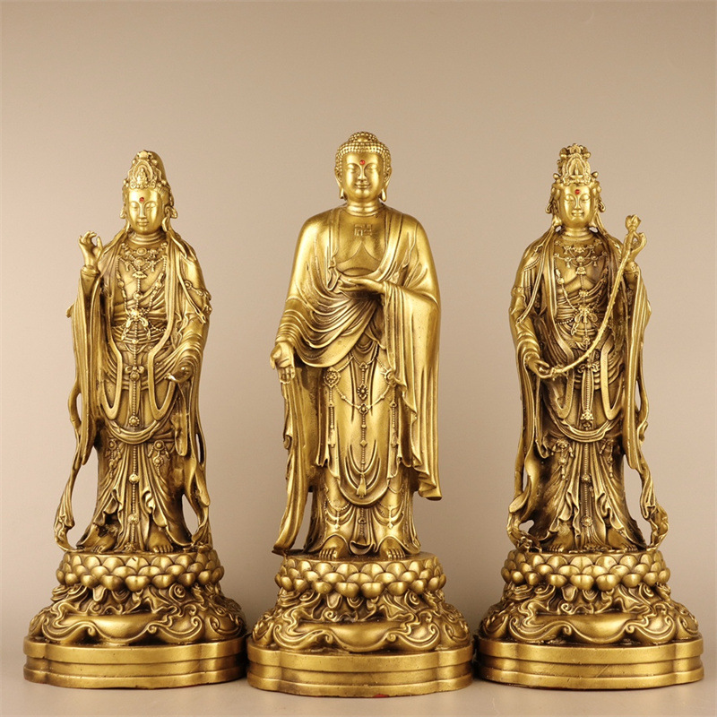 古韵斋  阿弥陀佛铜像铜西方三圣佛像家居南无阿弥陀佛释迦牟尼