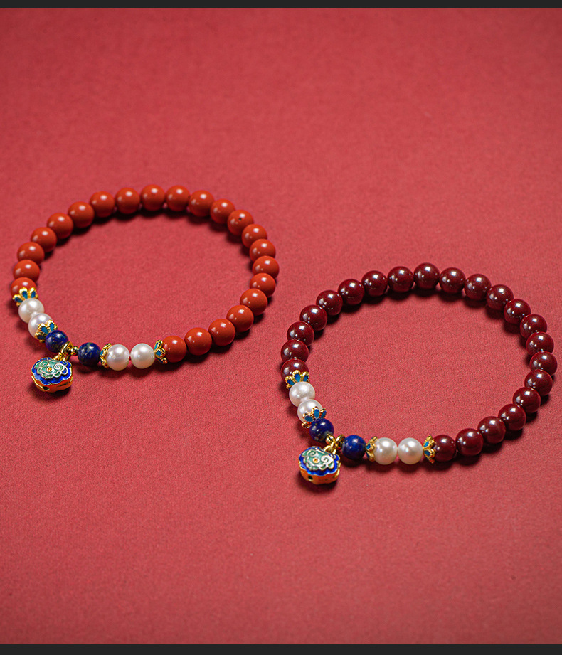 朱砂手链6mm手链diy搭配吉祥如意珍珠女士手链紫金砂单圈佛珠