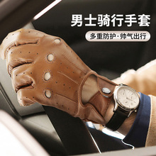 跨境专供欧美真皮羊皮健身手套镂空透气单层手套现货成人司机手套