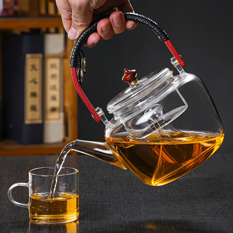 Japanese Heat-Resistant Glass Loop-Handled Teapot Thickened Steam Teapot Tea Brewing Pot Electric Ceramic Stove Pot Household Water Boiling Kettle Teapot
