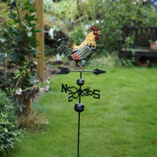 复古彩绘公鸡风向标花插户外花园庭院乡村双面彩色指向标装饰摆件