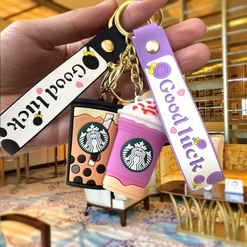 New Starbucks Milky Tea Cup Keychain Handbag Pendant Car Key Chain Schoolbag Accessories Small Gift Wholesale