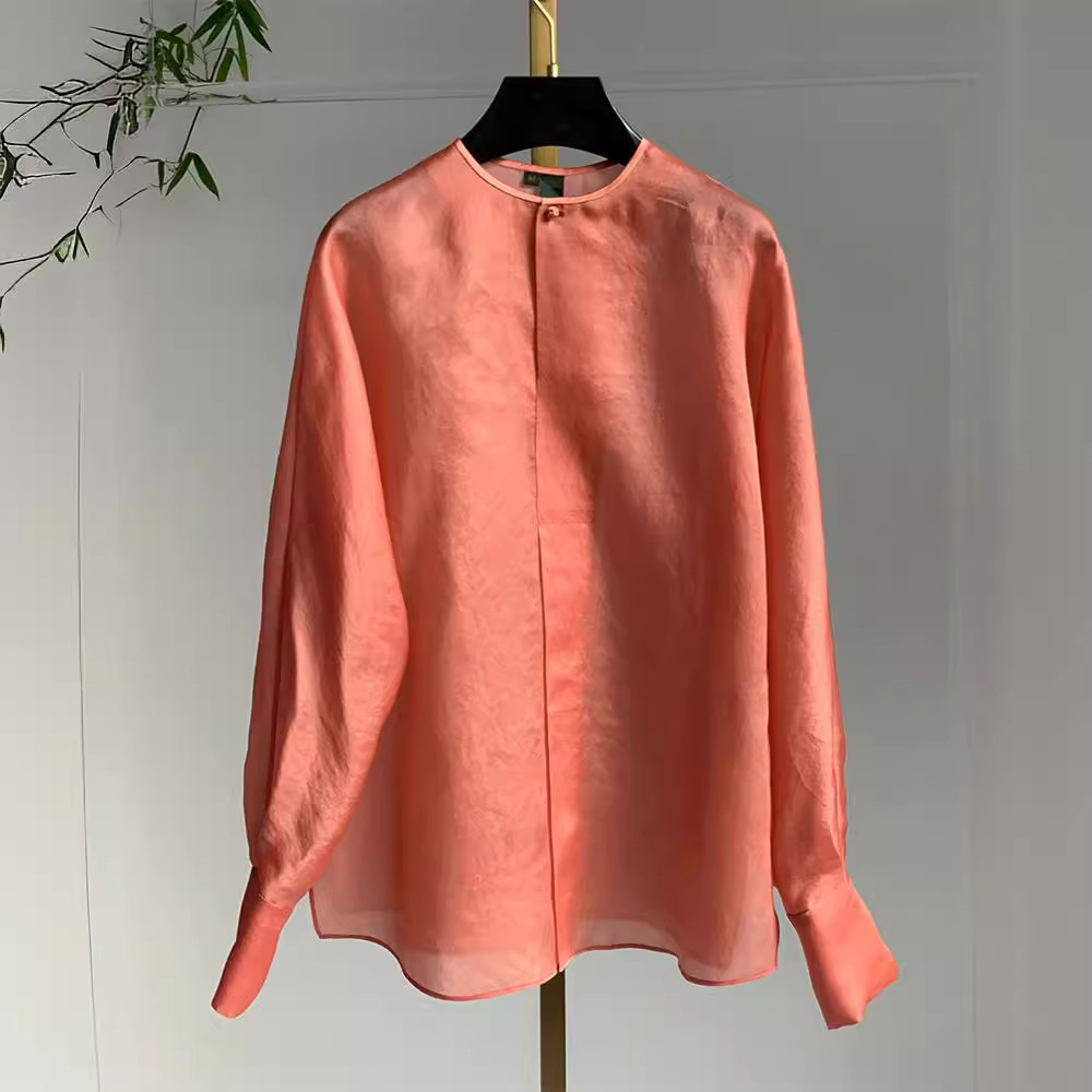 感温柔系凡尔赛上衣新中式禅意国风桔红色防晒衬衫女小众设计