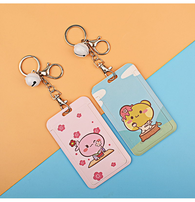 滑盖卡工作牌 学生校园卡挂牌门禁卡包饭卡 铃铛卡通塑料卡套挂绳-阿