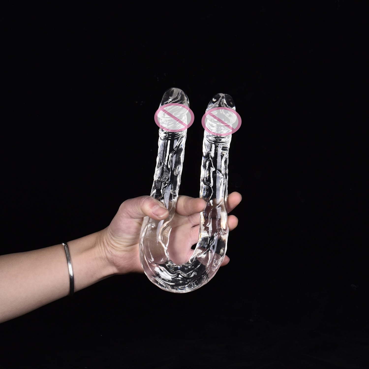 双头龙阳具肛塞 加长透明女同拉拉水晶阴茎仿真自慰棒器成人用品