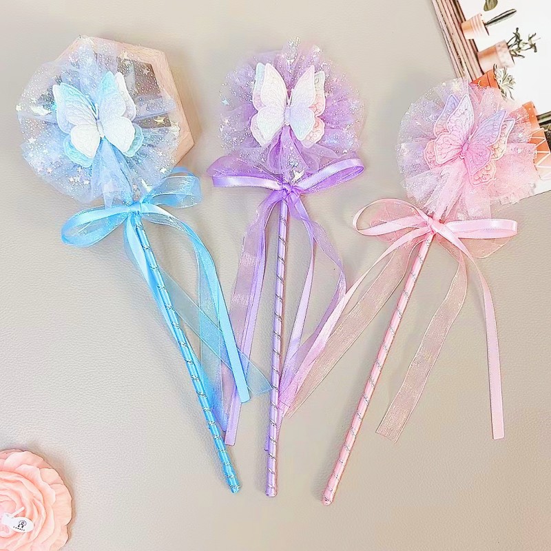 Mesh Bow Magic Wand Ice and Snow Children's Mesh Magic Wand Cute Decorative Princess Magic Wand Wholesale