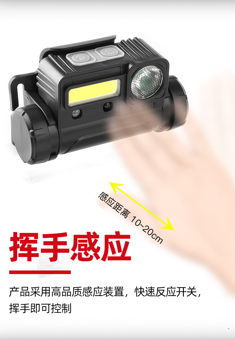 跨境led强光挥手感应头戴式头灯 户外骑行灯usb充电夜跑灯