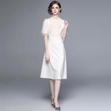 轻熟名媛重工钉珠修身长裙女法式优雅高级感显瘦连衣裙白色晚礼服
