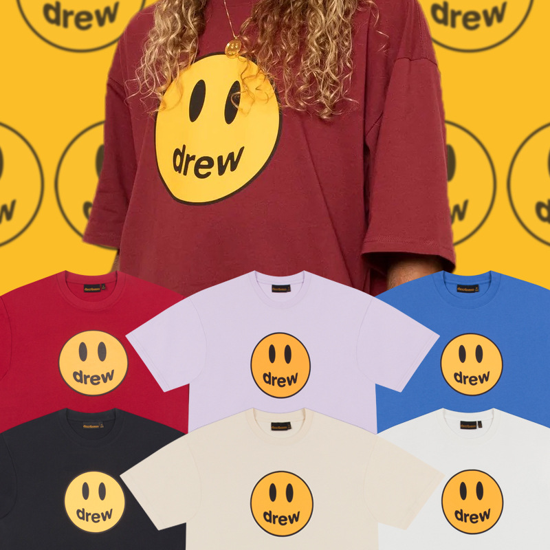 22fw新配色drew枣红笑脸印花ins美式潮牌宽松短袖情侣t恤打底衫