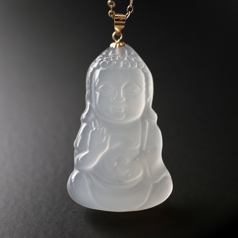 18k金天然高冰玉髓宝宝佛吊坠项链毛衣链佛保平安玻璃种珠宝饰品
