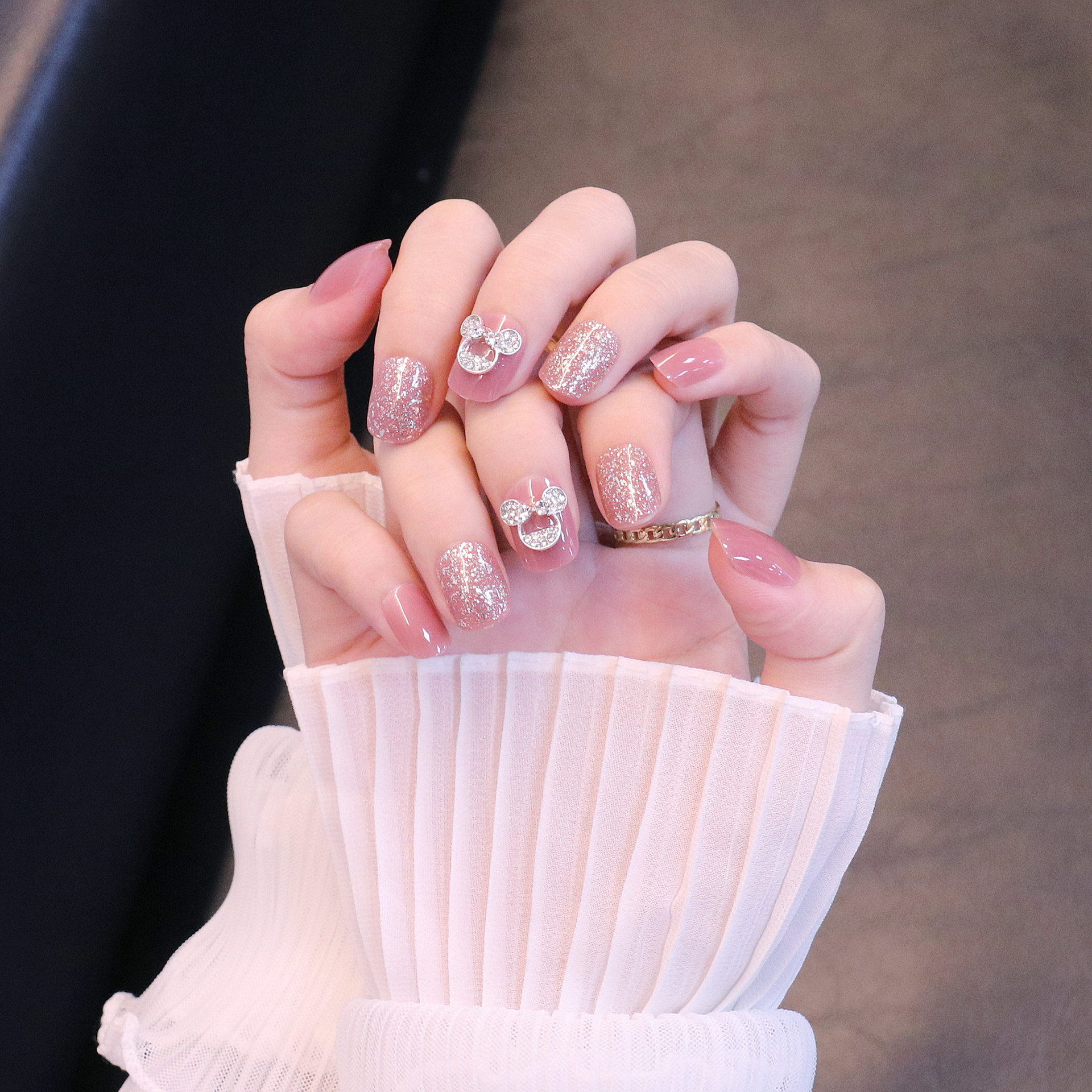 美甲贴片穿戴甲美甲片成品裸闪粉米老鼠指甲贴片假指甲网红指甲片