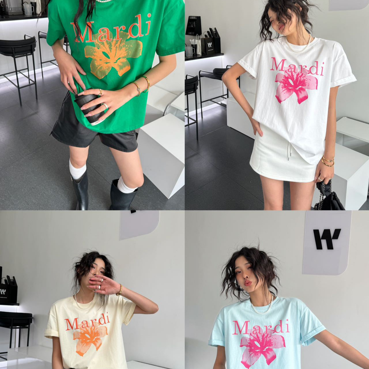 潮牌mardi玛尔帝夏季新款t恤女百合logo印花男女同款宽松韩版短袖