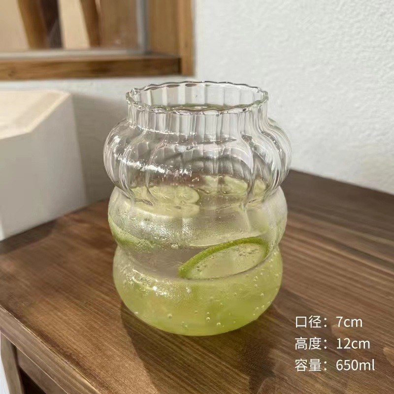 Caterpillar Cup Ins Vertical Pattern Chubby Doodle Glass Fruit Tea Cup Large Capacity Cool Drinks Cup Coffee Cup with Straw