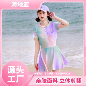儿童泳衣新款女童夏季连体公主裙式中大小童可爱女孩游泳套装批发