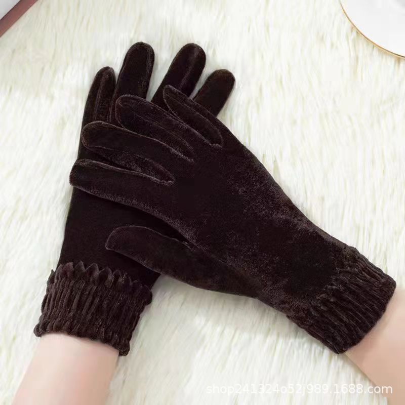 Gold Velvet Elastic Screw Type Gloves Multi-Color Women's Fashion Etiquette Cycling Cold Protection Autumn and Winter Warm Handmade