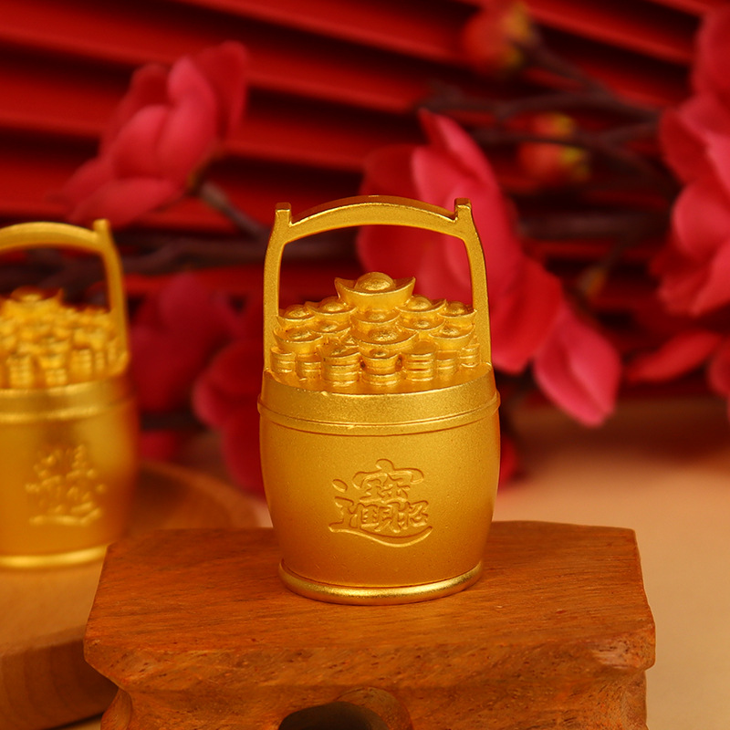 纯黄铜一桶金摆件一桶江山招财进宝客厅书房办公室米缸聚宝盆摆件