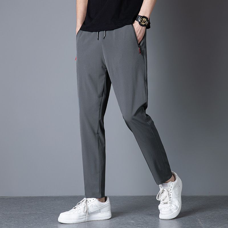 Summer Casual Ice Silk Leggings Men's Thin Breathable Men's Pants Fashionable Loose Straight Air Conditioning Ankle-Length Pants Men's 8021
