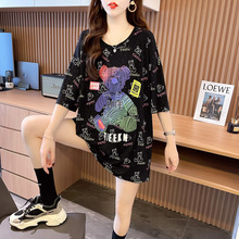 工厂直销夏季新款韩版卡通印花短袖T恤宽松中长款大码上衣学生女