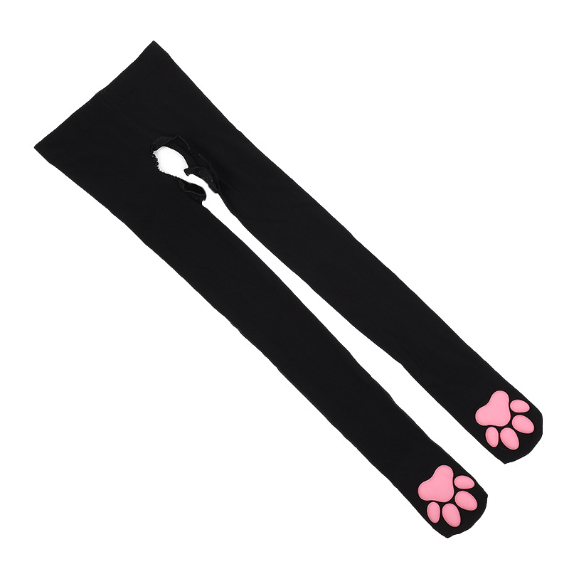 洛丽塔lolita猫爪丝袜立体肉垫 情趣开档黑丝袜 3d猫爪袜连裤袜