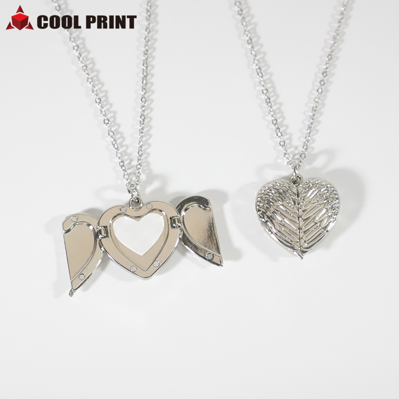 Thermal Transfer Blank Necklace Metal Heart-Shaped Wings Pendant Creative Personality Holiday Gift Blank Consumables Wholesale