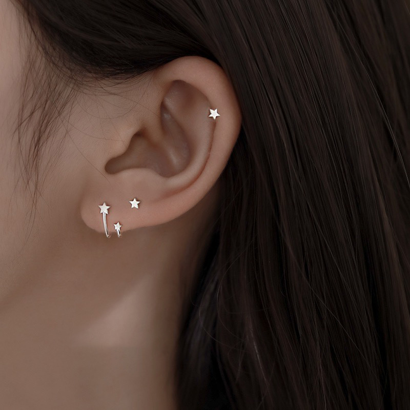 Star Ear Studs Women's 2023 New Ear Bone Stud Special-Interest Design High-Grade Earrings Double Ear Piercings Ear-Caring Earrings