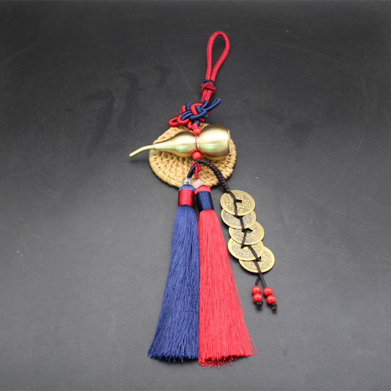 黄铜封釉葫芦八卦五帝钱招财镇宅下开口葫芦流苏汽车车挂挂件装饰