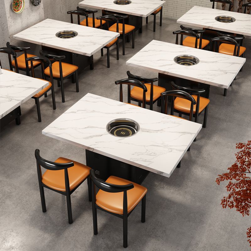 火锅桌子电磁炉一体商用煤气灶串串大理石岩板烤肉店桌椅组合