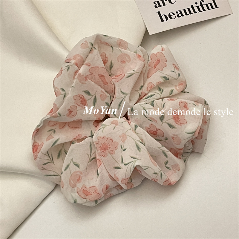 Violet Floral Spring Large Intestine Hair Band Mori Style Vintage Hair Rope Hair Rope Printed Girl's Hair Tie Ponytail Rubber Band