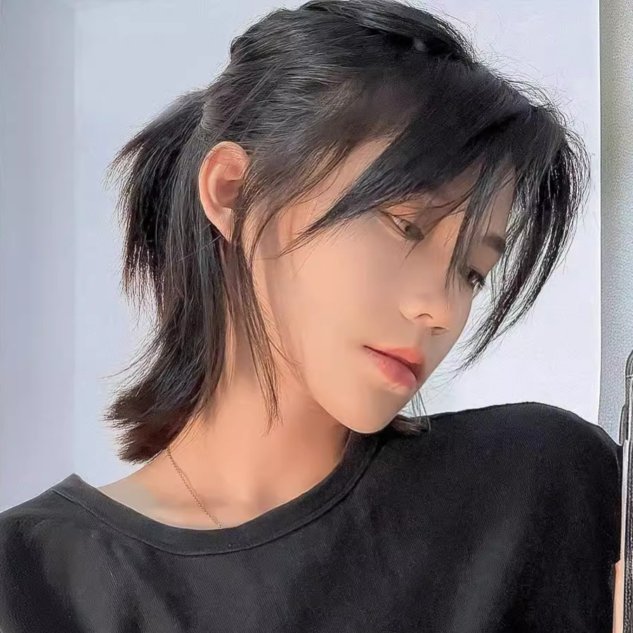 狼尾鲻鱼头假发男长发酷帅武士头长发日系锁骨发自然时尚全头套式