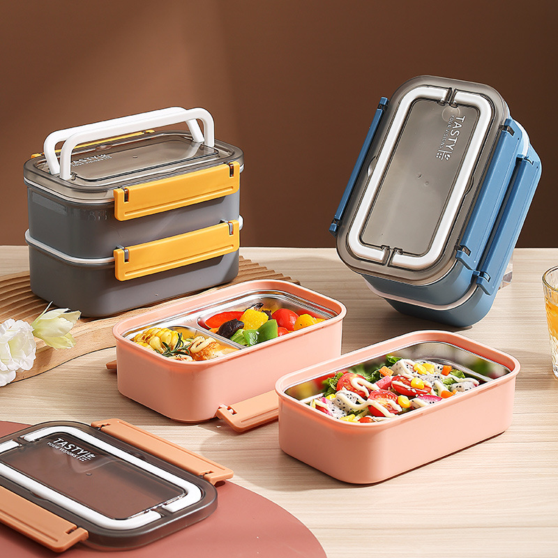 Stainless Steel Double Layer Lunch Box Portable Single-Layer Student Office Worker Lunch Box Lunch Box Lunch Box with Handle