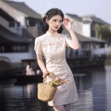 2024年春夏新款 复合蕾丝短款旗袍中式国风三分袖立领气质女旗袍