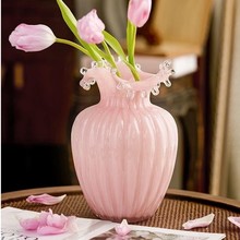奶油风美式田园玻璃花瓶 简约客厅桌面摆件花花插可水培花D&镶D&