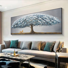 客厅装饰画发财树全壁画现代轻奢大气横幅大芬油画沙发背景墙挂画