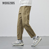 WOOG2005 Khaki Embroidery Easy Overalls 2022 Spring new pattern Trend Straight leisure time trousers