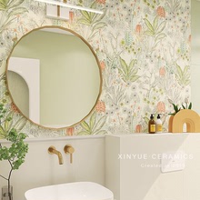 新款 法式复古卫生间瓷砖植物小花砖网红浴室厕所小清新墙砖厨房