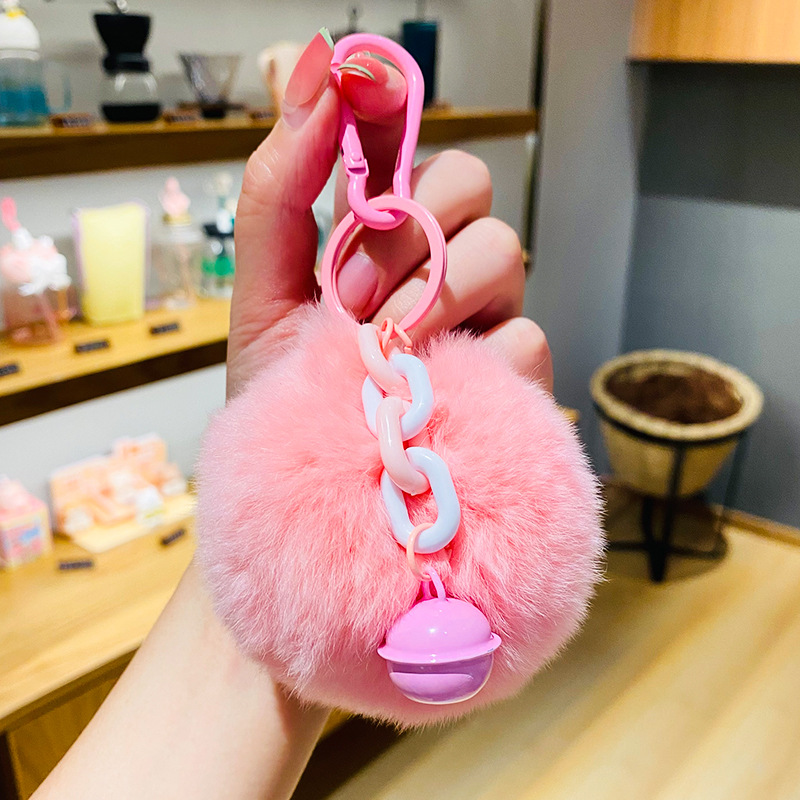 Creative Cartoon Fur Ball Keychain Personality Couple Bag Car Cute Bell Pendant Small Gift Factory Wholesale