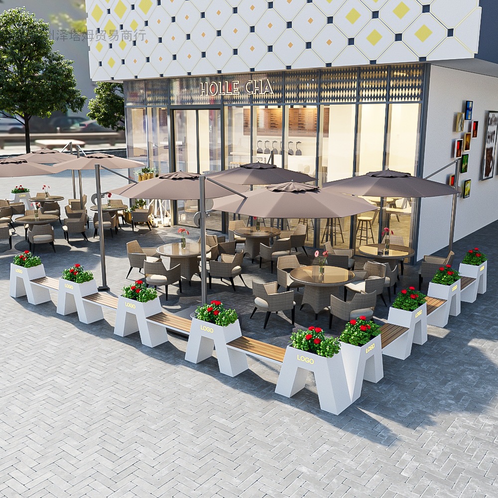 户外铁艺花箱外摆带卡座花坛组合设计花园围栏公园售楼部种植花槽