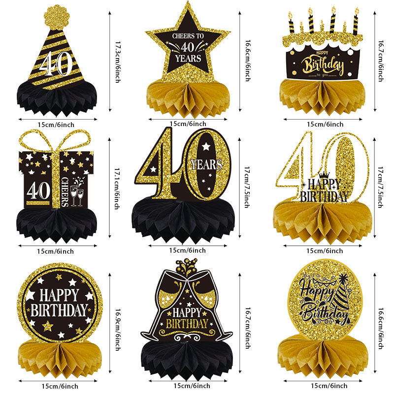 Black Gold 16-Year-Old Birthday Theme Honeycomb Ball Decoration Desktop Central Decoration Birthday Party Honeycomb Table Decoration