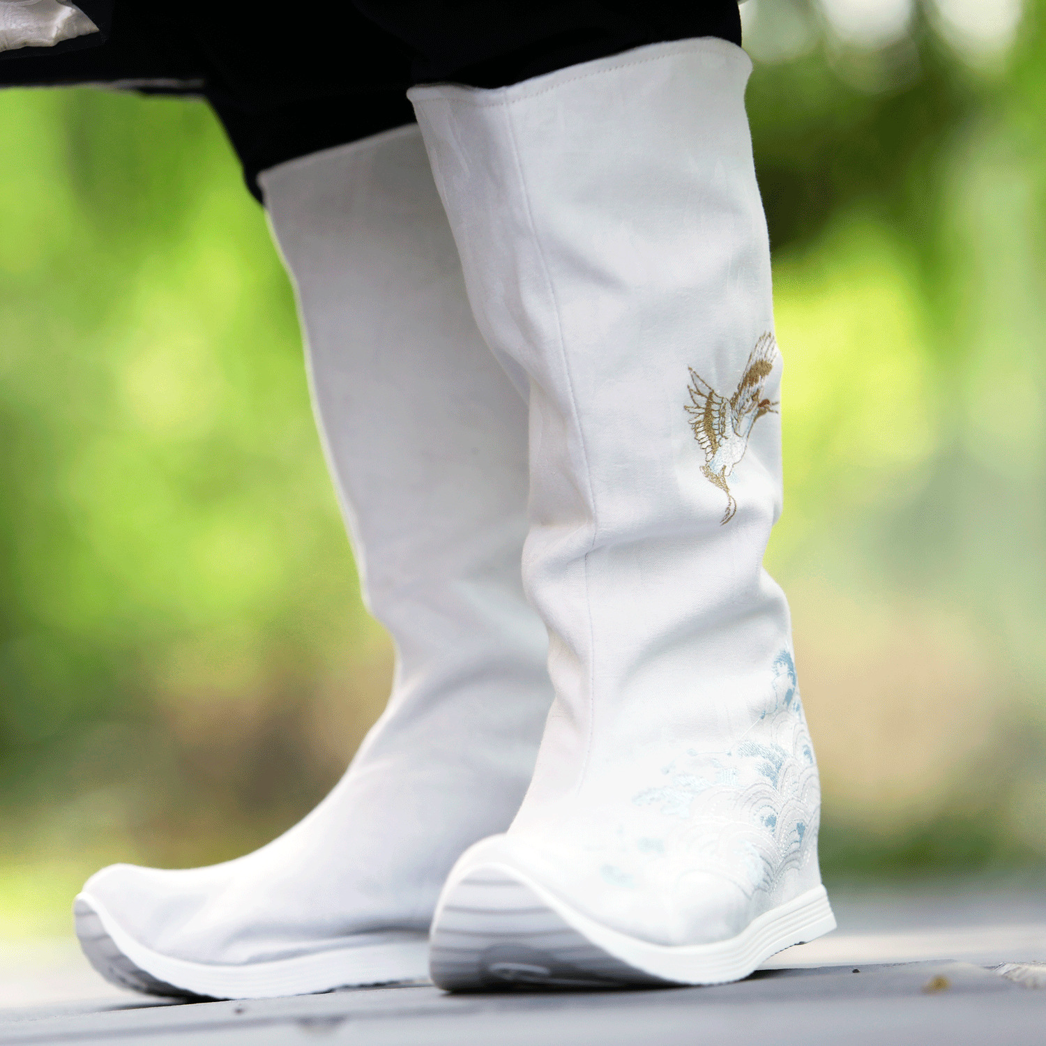 新款履泰欣汉服皂靴男秋季帆布透气汉靴子宋明制男汉鞋内增高朝靴