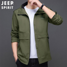 JEEP SPIRIT男装服饰户外休闲风衣外套连帽翻领夹克简约潮流百搭