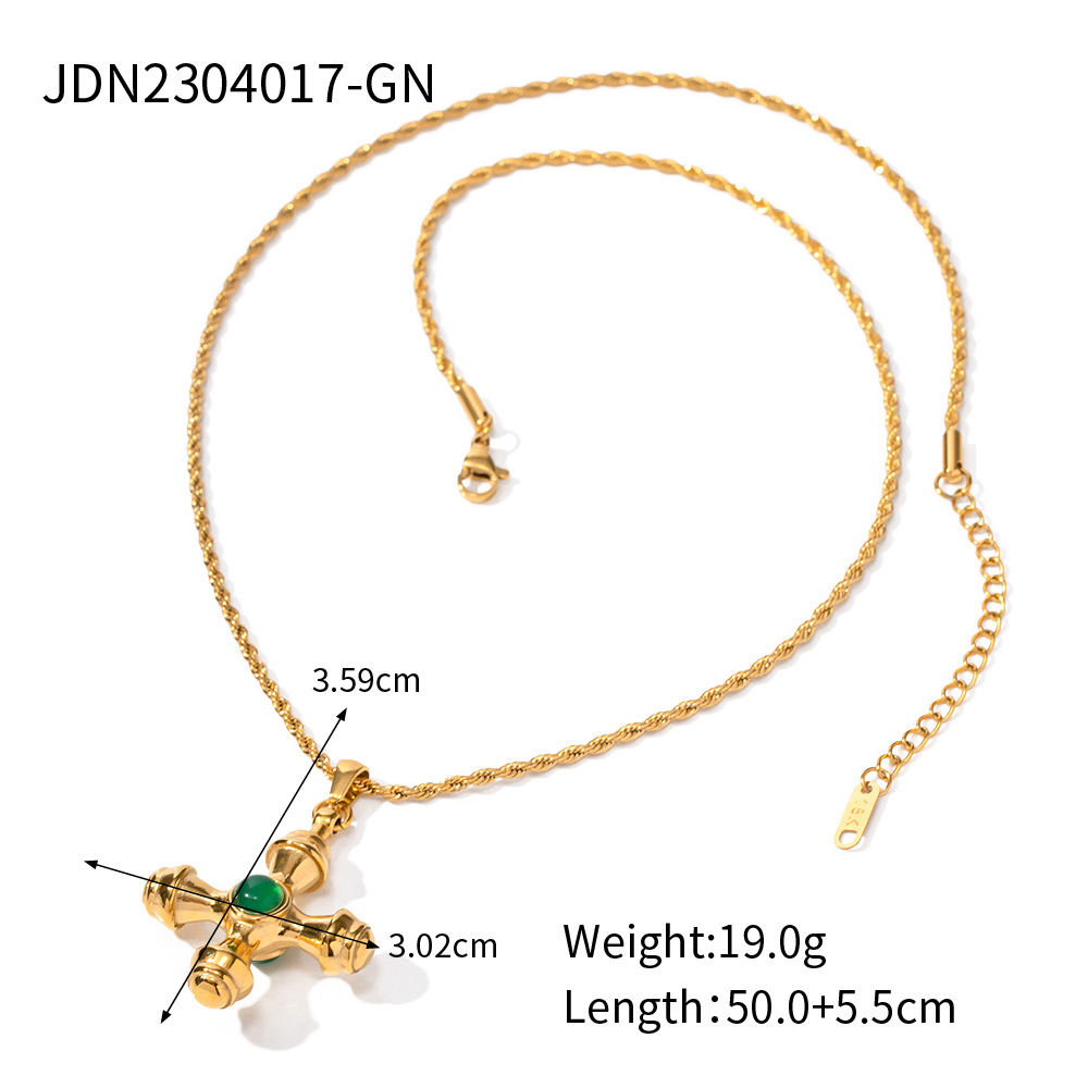 Amazon Trend 18K Gold Stainless Steel Cross Shelf Inlaid Tiger Eye Necklace Does Not Fade Fashionable All Match Jewelry Wholesale