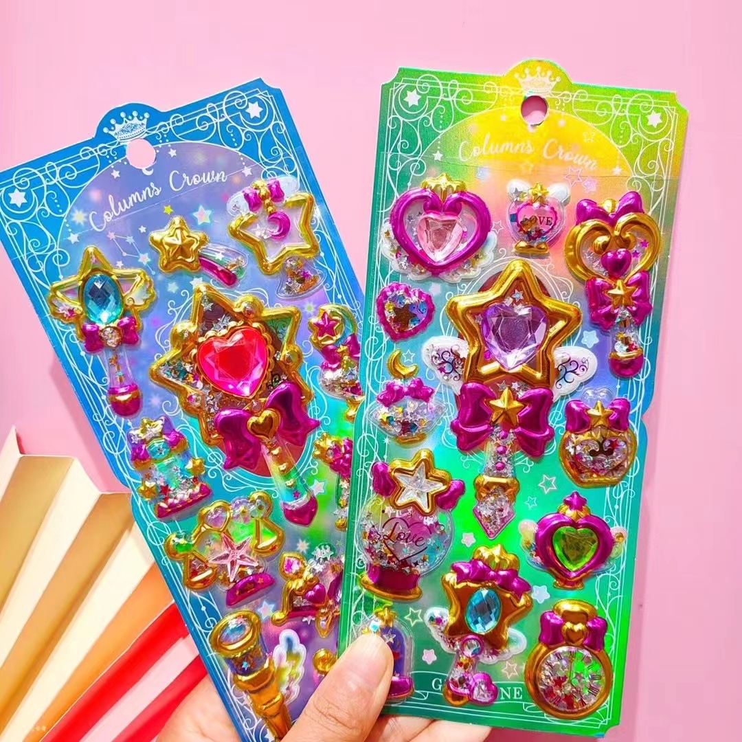 New Colorful Gems Gilding Three-Dimensional Stickers Cartoon Colored Gold Diamond Shake Stickers Acrylic Diamond Decorative Sticker