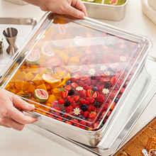 英国不锈钢提拉米苏托盘烘焙蛋糕容器方盘盒子商用长方形带盖之新