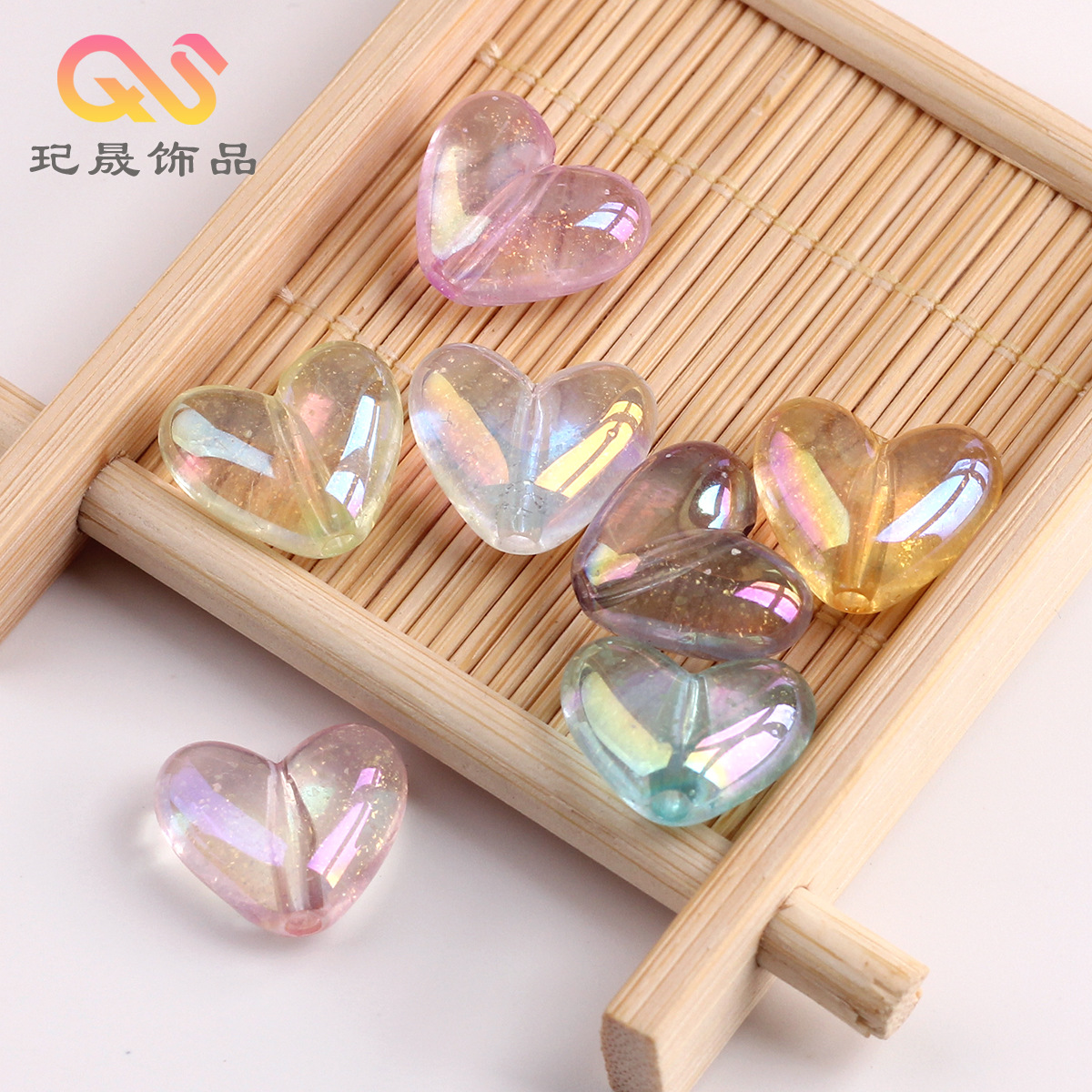 夜光闪粉电镀UV炫彩直孔爱心DIY葱粉桃心手机链手串耳环饰品配件